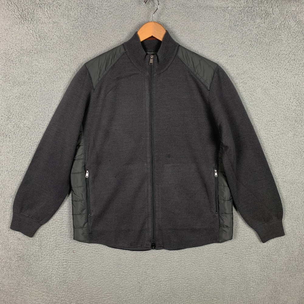 Raffi Jacket Men's Large‎ Charcoal Quilted Back Zip Up Wool-Blend Hybrid $270